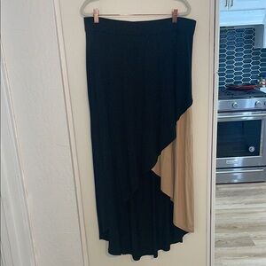 Lane Bryant Beige/Black Midi Asymmetrical  Pull On Flowy Skirt | 14/16